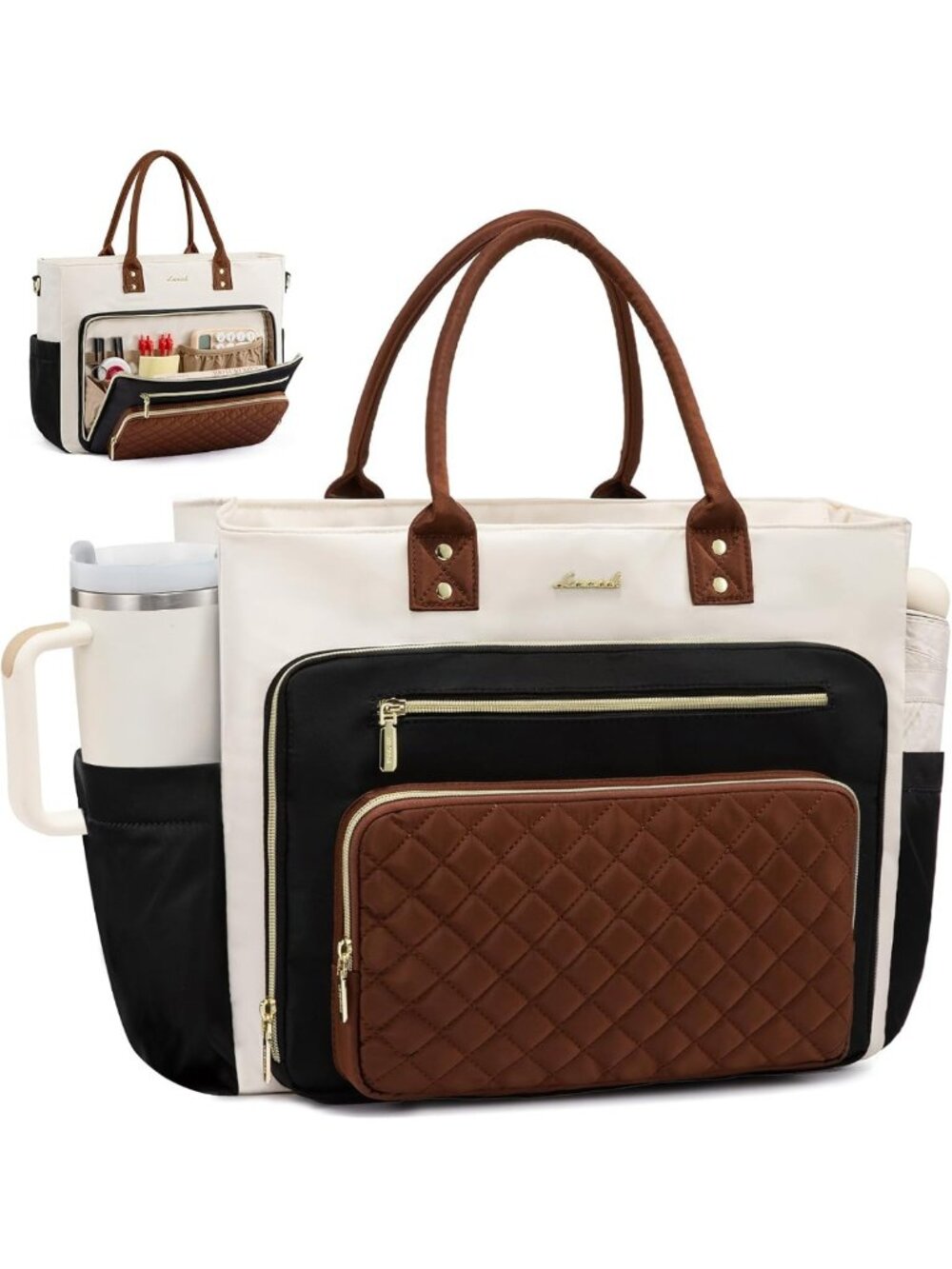 Stylish Teacher Tote Bag for Women | Laptop Bag with Cup Holder & Organizer